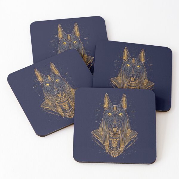 Item preview, Highly detailed Egyptian Anubis Line Art Design with gold and dark colors contrast designed and sold by HEMRO.