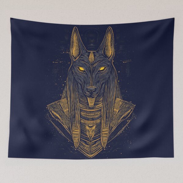 Item preview, Highly detailed Egyptian Anubis Line Art Design with gold and dark colors contrast designed and sold by HEMRO.