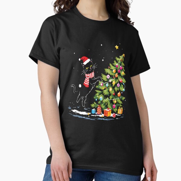 Item preview, Cadeau amusant de chat noir poussant le sapin de Noël designed and sold by ZIRI DESIGN.