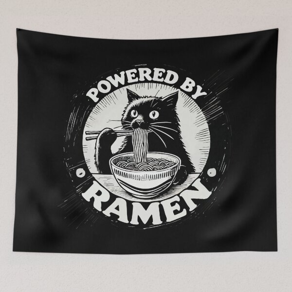 Item preview, Powered by Ramen Black Cat Japanese Vintage designed and sold by TomFrontierArt.