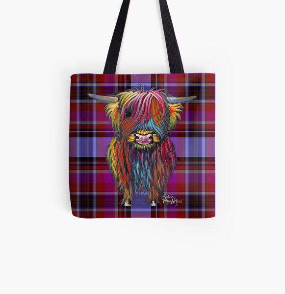 SCoTTiSH HiGHLaND CoW ' TaRTaN BRaVeHeaRT ' by SHiRLeY MacARTHuR All Over Print Tote Bag
