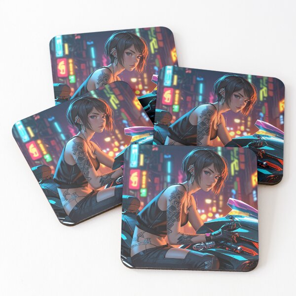 Item preview, Cool Anime Manga Cyber Punk Girl with tattoos and Neon Lights designed and sold by Vintage Designs +.