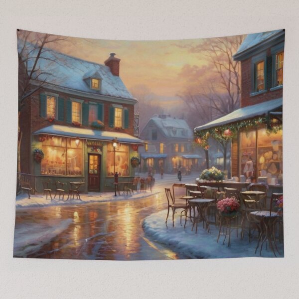 Aperçu de l'œuvre Café Bliss Amid Snowy Streets créée et vendue par BlareBlare.