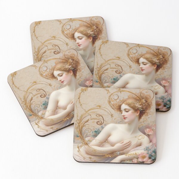 Item preview, Beautiful painting of an Art Nouveau Renaissance Impressionistic woman after Gustav Klimt designed and sold by Vintage Designs +.