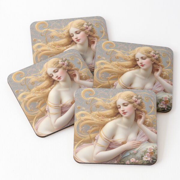 Item preview, Beautiful painting of an Art Nouveau Renaissance Impressionistic woman after Gustav Klimt designed and sold by Vintage Designs +.