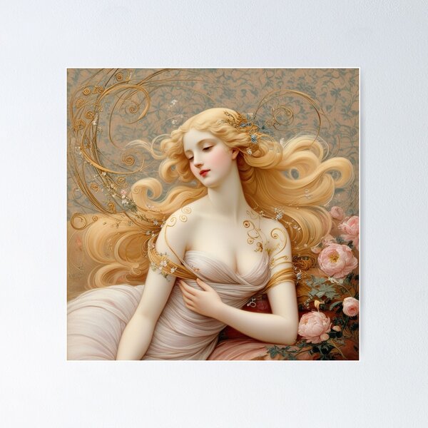 Item preview, Beautiful painting of an Art Nouveau Renaissance Impressionistic woman after Gustav Klimt designed and sold by Vintage Designs +.