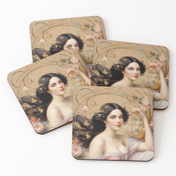 Item preview, Beautiful painting of an Art Nouveau Renaissance Impressionistic woman after Gustav Klimt designed and sold by Vintage Designs +.