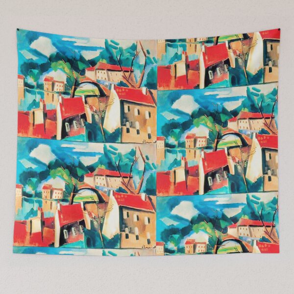 Item preview, Vintage painting, Village on the River - Made more vibrant. designed and sold by CristalleLisa.
