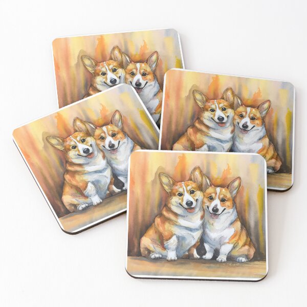 Item preview, Adorable corgi couple in vivid watercolor love corgi happy corgi designed and sold by Pastel-Pulse.