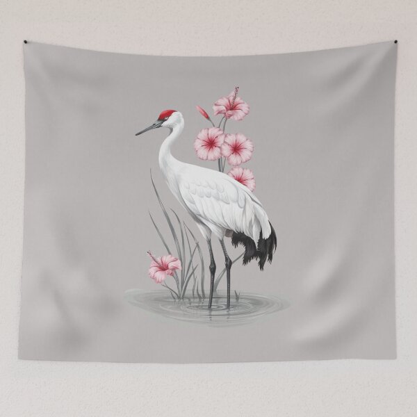 Item preview, A stylized painting of a whooping crane standing in shallow water designed and sold by aipaint.
