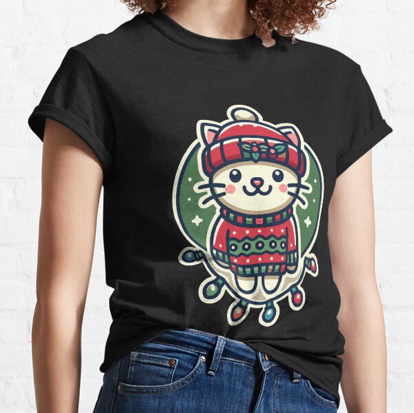 Item preview, Christmas Cat With Hat And Fairy Lights designed and sold by LuminOrb.