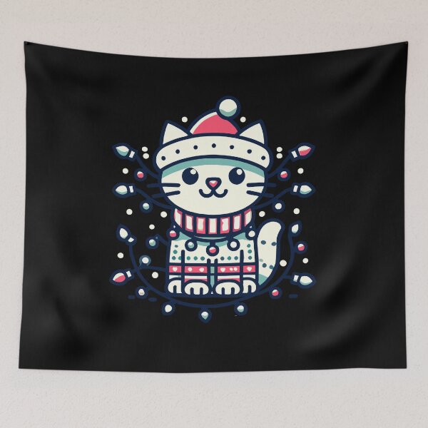 Item preview, Festive Cat With Holiday Lights Joy designed and sold by LuminOrb.