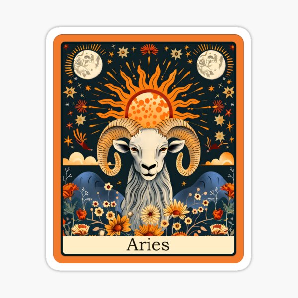 Aries Tarot Card Boho Celestial Zodiac Sticker
