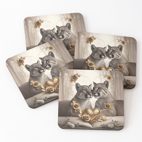 Item preview, Romantic Cougars with Golden Heart and Roses - Elegant Valentine's Day Design by LaLi Designs designed and sold by LaLi-Designs.