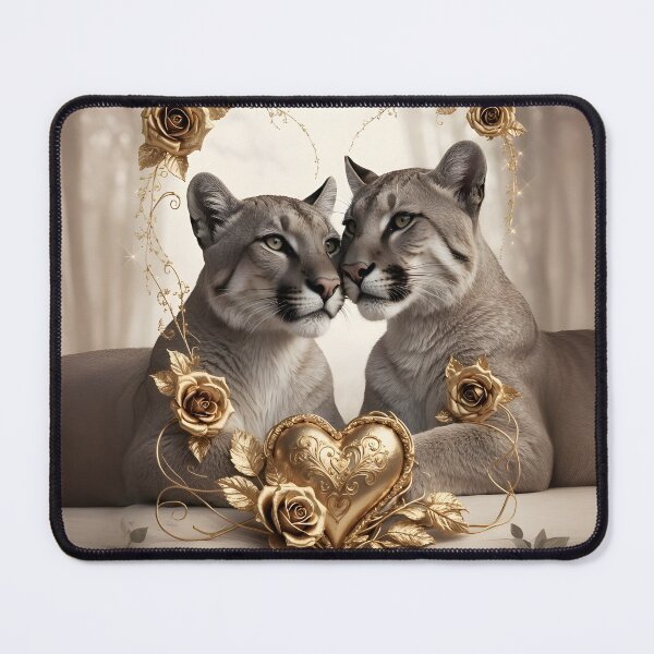 Item preview, Romantic Cougars with Golden Heart and Roses - Elegant Valentine's Day Design by LaLi Designs designed and sold by LaLi-Designs.