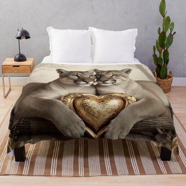Item preview, Romantic Cougars with Golden Heart and Roses - Elegant Valentine's Day Design by LaLi Designs designed and sold by LaLi-Designs.