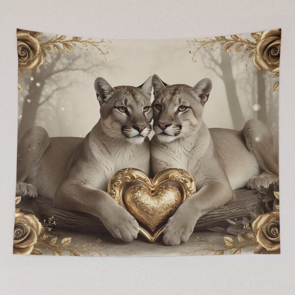 Item preview, Romantic Cougars with Golden Heart and Roses - Elegant Valentine's Day Design by LaLi Designs designed and sold by LaLi-Designs.