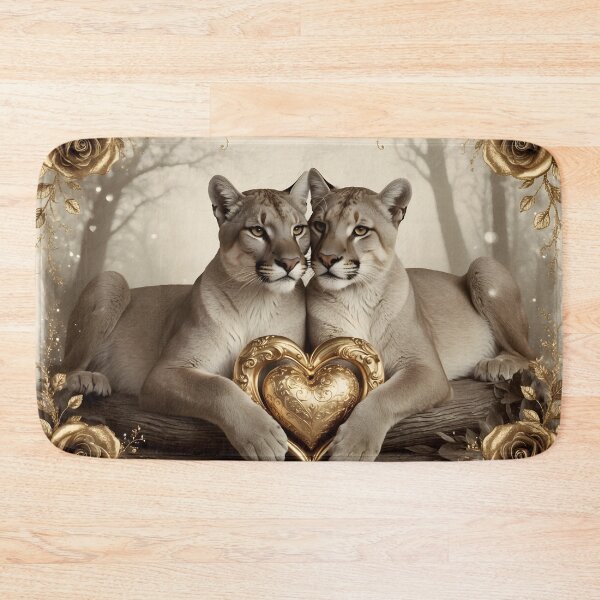 Item preview, Romantic Cougars with Golden Heart and Roses - Elegant Valentine's Day Design by LaLi Designs designed and sold by LaLi-Designs.