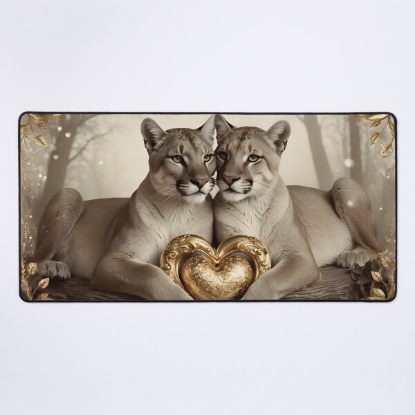 Item preview, Romantic Cougars with Golden Heart and Roses - Elegant Valentine's Day Design by LaLi Designs designed and sold by LaLi-Designs.