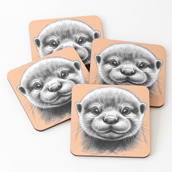 Item preview, A black and white sketch of a cute baby river otter designed and sold by 123ks.