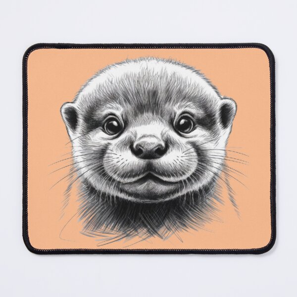 Item preview, A black and white sketch of a cute baby river otter designed and sold by 123ks.