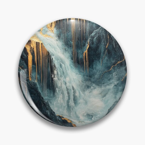 Item preview, Flowing waterfall with golden highlights cascading through rocky terrain in a serene natural landscape. designed and sold by Jerhus.