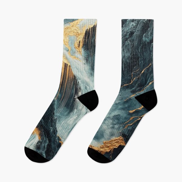 Item preview, Flowing waterfall with golden highlights cascading through rocky terrain in a serene natural landscape. designed and sold by Jerhus.