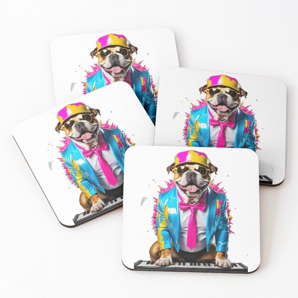 Item preview, Dog Bulldog piano pianist blue fluo designed and sold by Dan9010.