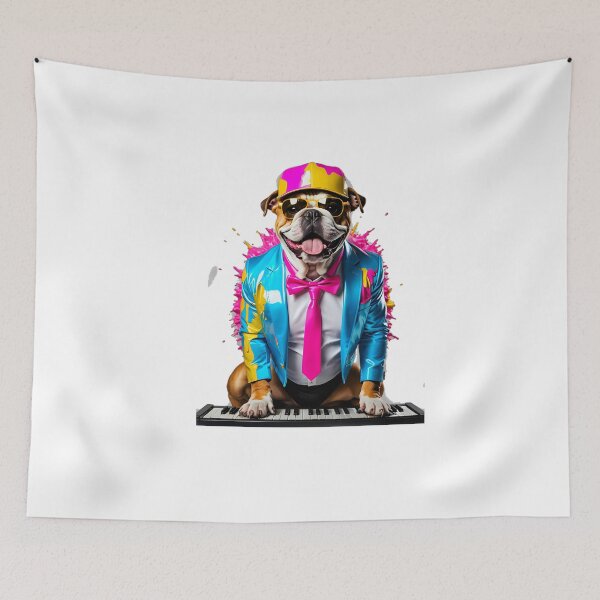 Item preview, Dog Bulldog piano pianist blue fluo designed and sold by Dan9010.