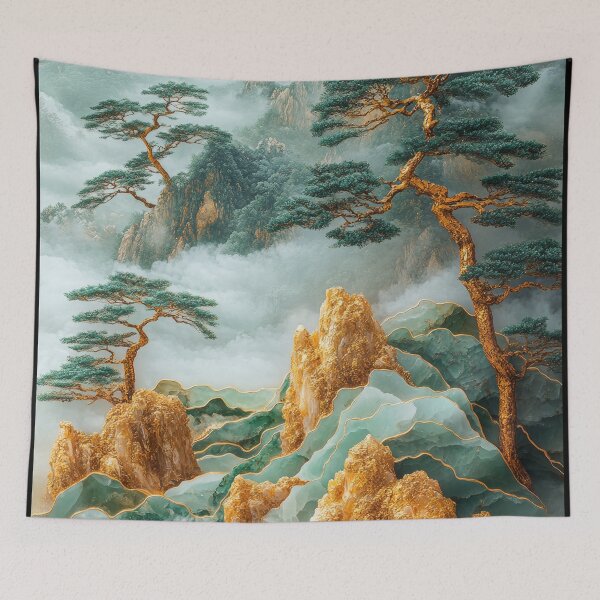 Item preview, Majestic landscape with ancient trees and misty mountains highlighting natural beauty and tranquility. designed and sold by Jerhus.