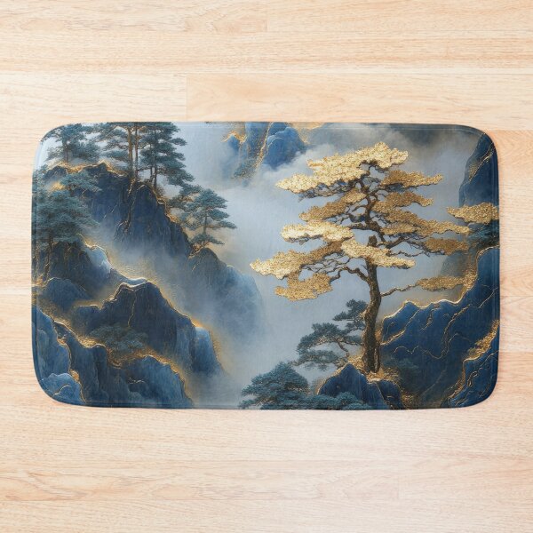 Item preview, Mountainous landscape with golden trees and mist-shrouded peaks in the morning light. designed and sold by Jerhus.