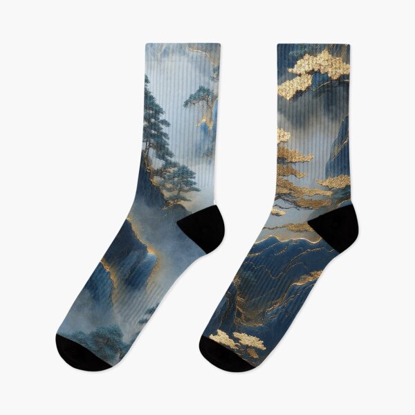 Item preview, Mountainous landscape with golden trees and mist-shrouded peaks in the morning light. designed and sold by Jerhus.