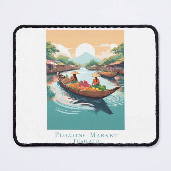Item preview, Vintage travel poster - Minimal retro design with floating market in Thailand designed and sold by pod24.