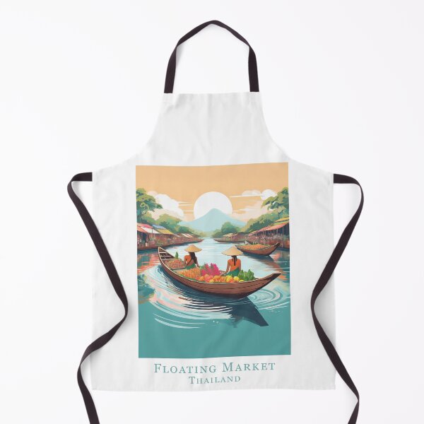 Item preview, Vintage travel poster - Minimal retro design with floating market in Thailand designed and sold by pod24.
