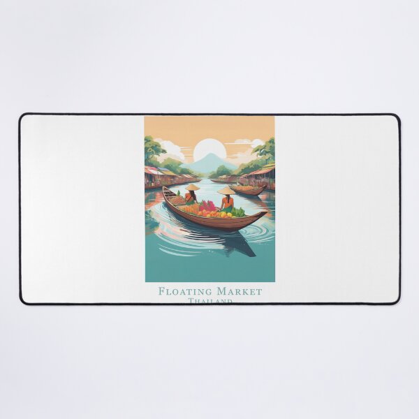 Item preview, Vintage travel poster - Minimal retro design with floating market in Thailand designed and sold by pod24.