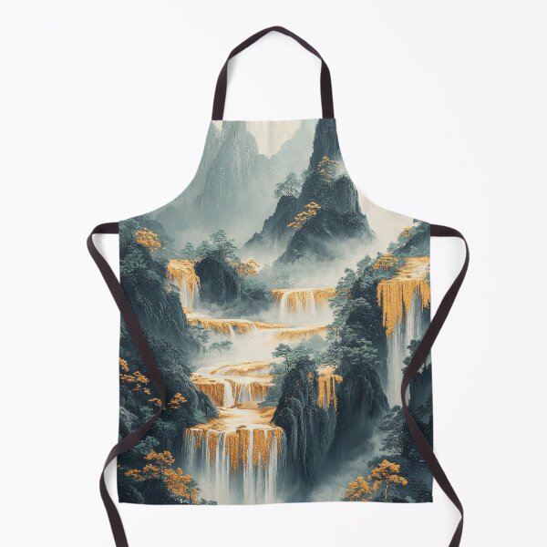 Item preview, Majestic waterfalls cascade through lush mountains adorned with golden foliage in a serene landscape. designed and sold by Jerhus.