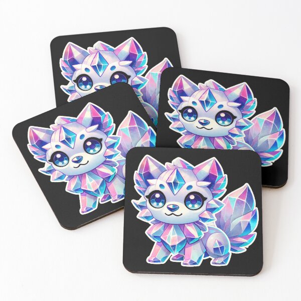 Item preview, Cute Kawaii Crystal Wolf - Kawaii Pastel Crystal Wolf with Gem-Like Fur designed and sold by DesignDoodleArt.