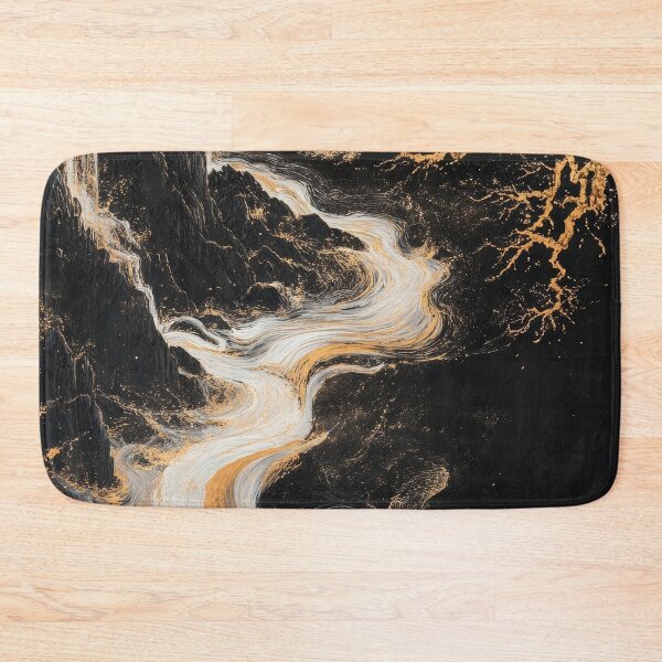 Item preview, Flowing river with golden trees and waterfall in abstract landscape artwork. designed and sold by Jerhus.