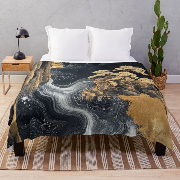 Item preview, A majestic river flows through golden cliffs under a dark sky, with beautiful trees in an artistic landscape. designed and sold by Jerhus.