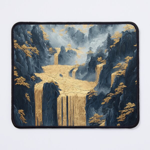 Item preview, Majestic golden waterfalls cascade through rugged mountains in an ethereal landscape. designed and sold by Jerhus.