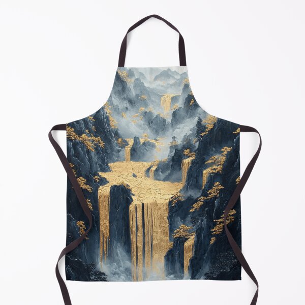 Item preview, Majestic golden waterfalls cascade through rugged mountains in an ethereal landscape. designed and sold by Jerhus.