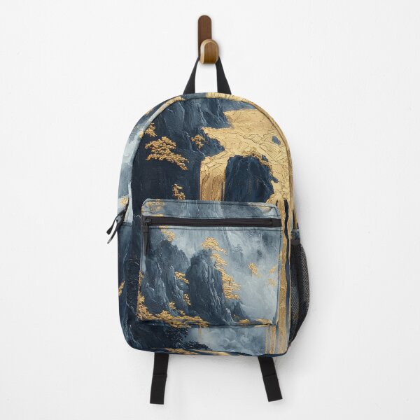 Item preview, Majestic golden waterfalls cascade through rugged mountains in an ethereal landscape. designed and sold by Jerhus.