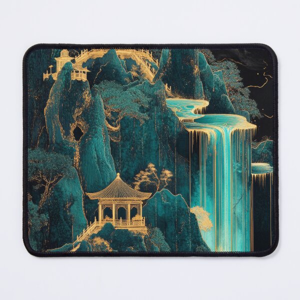 Item preview, Beautiful mountain landscape with waterfalls and traditional architecture under a starry sky. designed and sold by Jerhus.