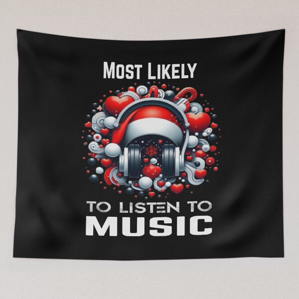 Item preview, Most Likely To Listen To Music Christmas Matching Family Funny Santa's Hat Headphones designed and sold by Creat-Des.