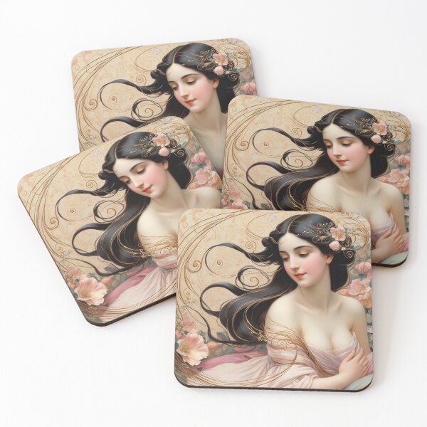 Item preview, Beautiful painting of an Art Nouveau Renaissance Impressionistic woman after Gustav Klimt designed and sold by Vintage Designs +.