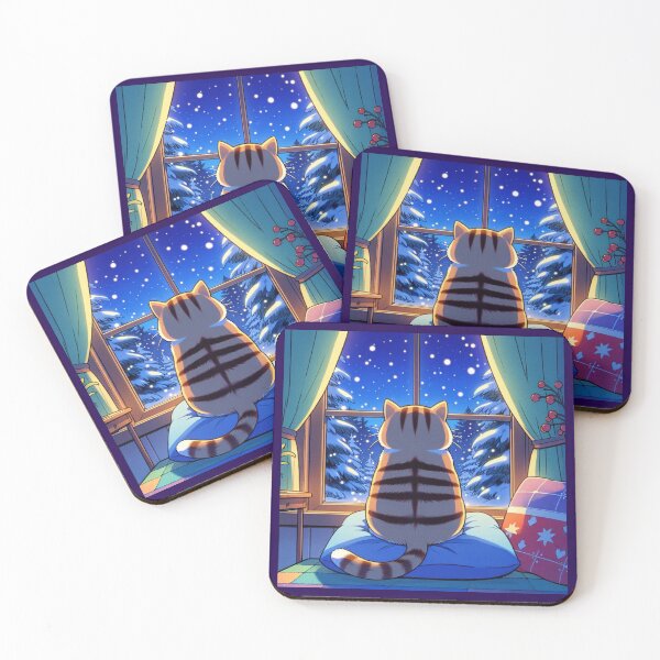 Item preview, Christmas tabby cat watching the snow fall designed and sold by BritishDelights.