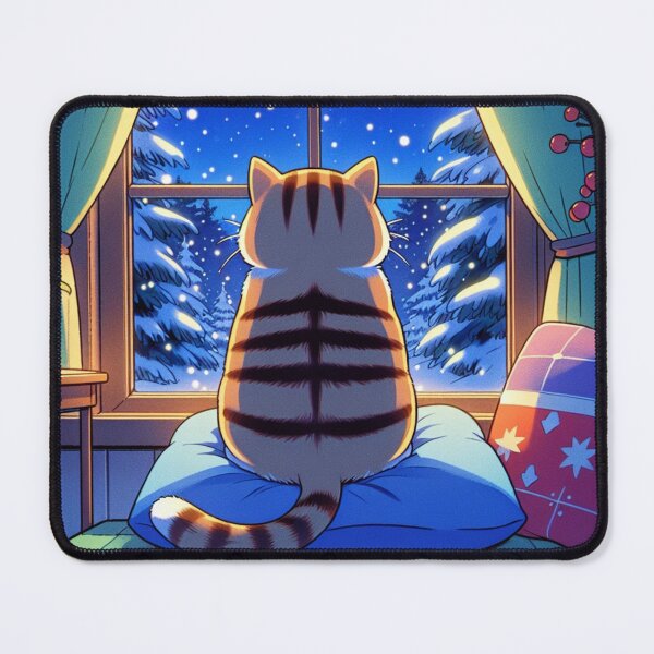 Item preview, Christmas tabby cat watching the snow fall designed and sold by BigfeetLittlepaws.