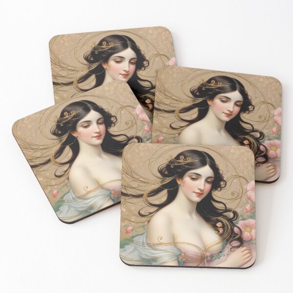 Item preview, Beautiful painting of an Art Nouveau Renaissance Impressionistic woman after Gustav Klimt designed and sold by Vintage Designs +.
