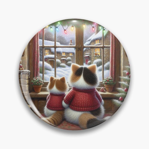 Item preview, Calico Christmas cats watching the snow fall designed and sold by BritishDelights.