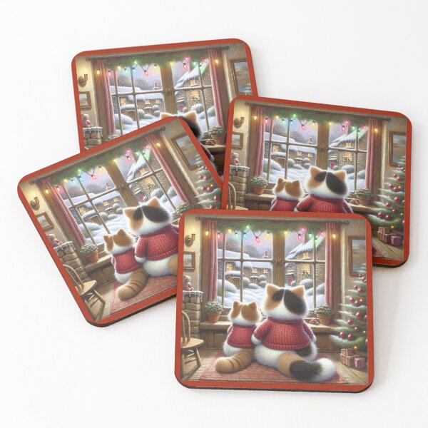 Item preview, Calico Christmas cats watching the snow fall designed and sold by BritishDelights.
